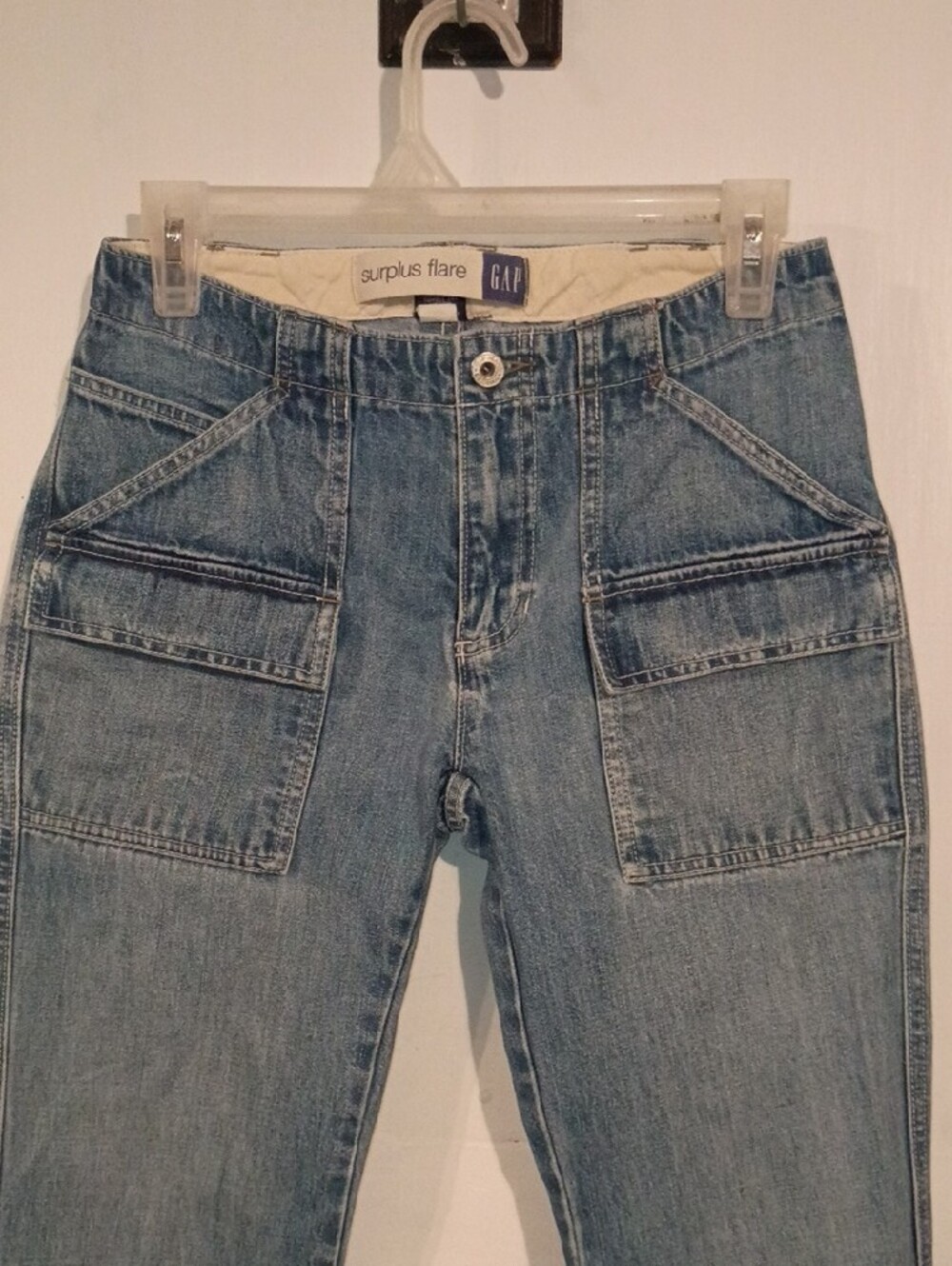 GAP Light Blue Flare Jeans with Utility Pockets 90s Denim - Picture 2 of 9